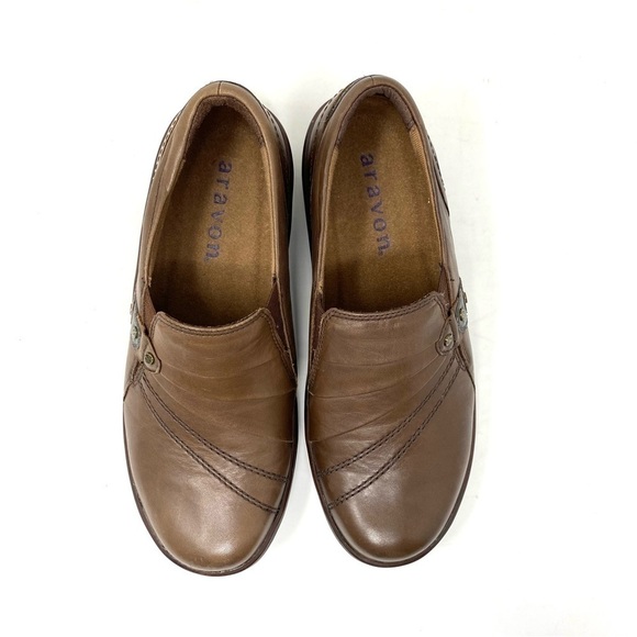 Aravon Danielle Dark Brown leather casual slip on shoes NARROW - Picture 7 of 9